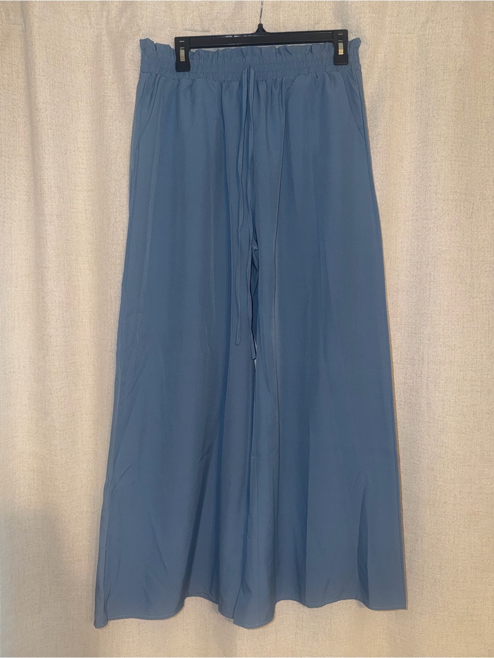 Blue Wide-Leg Pants with Elastic Waist